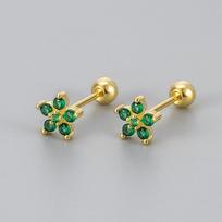 Sparkling Micro Paved Zircon Five Petal Flower Helix Earring Thin Post Screw Back Mini Versatile Studs copper