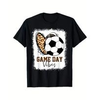 European Size Men's Retro Soccer Game Day T-Shirt - Bleached Soccer & Leopard Print Cleat Design, White & Golden Team Logo-Free Print S juoda