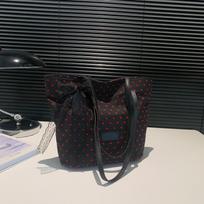 Casual Bow Dots Women's Shoulder Bags Large Capacity Elegant Ladies Bucket Tote Commuter Female Handbags with Lace Pendant juoda