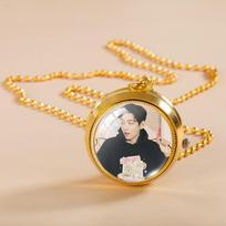 BTS Group Photo Rotating Pocket Watch Necklace, Ball Chain Pendant, Kpop ARMY Fans Jewelry Accessory 1