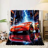 A vibrant red car with lightning backdrop and neon-lit city reflections. for all seasons blanket lunch break throw gift 80cm x 120cm
