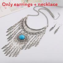 Antique Silver Blue Leaf Pendant Necklace With Chain For Casual And Holiday Use mėlyna