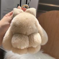 Pompoms Bunny Keychain Hair Bow Plush Rabbit Key Ring Fashion Rabbit Fur Keychain  Car Key Chain šviesios chaki spalvos