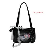 Japanese Style Love Transparent Girls Ita Shoulder Bags JK PU Leather Women Small Handbag Belt Badge Display Female Underarm Bag only bag juoda