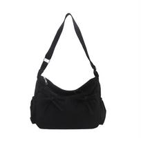 Cute Pleated Bow Crossbody Bag Multiple Pockets Solid Color Nyl Shoulder Bag Korean Style Large Capacity Hobo Bag Women juoda