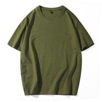 Men's Casual Loose Fit Solid Color Cotton Blend Tee For Everyday Wear S armijos žalia spalva