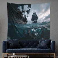 Pirate Ship tapestry 75x100 juoda