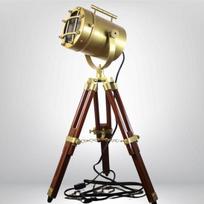 Brass Searchlight Floor Lamp Nautical Wooden Tripod Spotlight Personalised Gift for home office decor