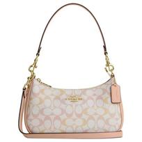 COACH Teri 24 all-over printed presbyopia zipper closure design coated canvas and leather shoulder bag medium size women's pink raudona