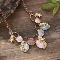 Pearl Clavicle Chain Women Starfish Choker Necklace Trendy Shell Pendant Necklace  Summer rožinė