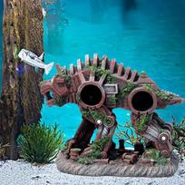 Unique Aquarium Ornament Robot Dog Landscaping Fish Artificial Barrel Hiding Cave Background