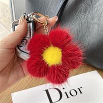 Cute Mink Fur Sunflower Pendant Keychain Real Mink Fur Sunflower Doll Charm Yoys Ornament Keyring Jewelry Pompom Pendant Gifts 8 cm