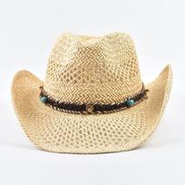 Summer Straw Western Cowboy Hat for Women Men Outdoor Hollow Out Travel Beach Sun Hat One Size smėlis