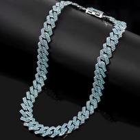 14mm Iced Out Rhombus Prong Cuban Link Chain Necklace For Women Color Rhinestones Paved Cuban Choker Necklace Hiphop Men Jewelry 8inch Bracelet