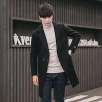 2022 Men's Trendy Korean Style Woolen Windbreaker Coat - Medium-Long with Plus Velvet and Thickening. M juoda