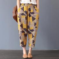 Cotton and Linen Mother Pants Literary Harlan Thin Breathable Retro Fashion Nine-point Summer Loose Printed Summer Women's Pants Plus Size XXXXL