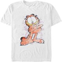 Nickelodeon Dideliems ir aukštiems Garfieldas Akvareliniai vyriški viršutiniai drabužiai Trumpomis rankovėmis Marškinėliai S balta