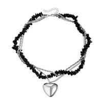 Stylish Adjustable Natural Multicolor Stone Necklace Heart Pendant Clavicle Chain Lightweight Alloy Jewelry For Women 1