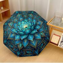 Blue Lotus Mandala Printed umbrella windproof folding umbrella portable sun and rain umbrella suitable for gifting