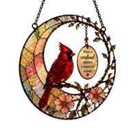 Red Bird Memorial Suncatcher Stained Glass Style Bird on Branch Window Hanging Decor Gift for Loss of Loved One A