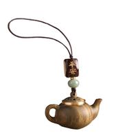 Mini Little Teapot Keychain Ornament Green Sandalwood Phone Chain Carved Teapot Pendant  Couple Style 2