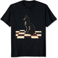 Cat Chess Shirt For Men Gifts For Cat Dad Shirt Vintage Chess Graphic All Seasons,220g Pure Cotton S įvairiaspalvis