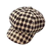 Small Fragrant Style Plaid Beret Hat Korean Style Women Octagonal Cap Women Painter Hat  Outdoor kava