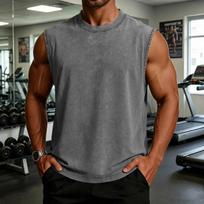 Men's 100% Cotton Sleeveless Tank Top American Style Washed Tie-Dye Muscle Shirt Casual Summer Vest XXXL