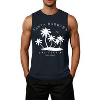 Men's Loose Fit Casual Sleeveless Tank Top Palm Tree Graphic Print Summer Beachwear Comfortable Lightweight Shirt L tamsiai mėlyna