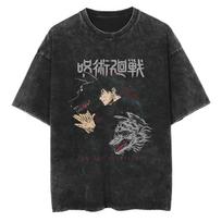 T Shirt Jujutsu Kaisen Anime Men Vintage Acid Wash Oversized Cotton Shikigami Divine Dog Graphic Tees S