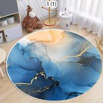 Luxury Marble Ink Round Area Rug with Gold Foil Accents for Modern Living Room Bedroom Non-Slip Floor Mat 100cm x 100cm