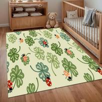 1pc Clover Ladybug Rug Beige Green Pattern Non Slip Floor Mat for Kids Bedroom Playroom Nursery Home Decor Carpet 40X60cm
