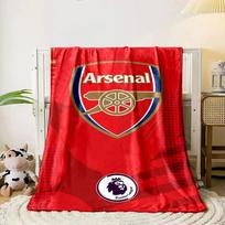 Red background featuring Arsenal's crest and Premier League logo design. for all seasons blanket lunch break throw gift 80cm x 120cm