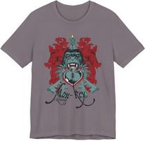 Gorilla Crest with Sword and Heart T-Shirt Heraldic Gothic Design Rock Band T-Shirt S įvairiaspalvis