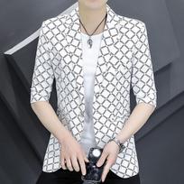 Men's Casual Lightweight Geometric Pattern Half Sleeve Notched Lapel Blazer M balta