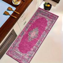 Prabangus fuksijos spalvos persiškas medaliono takas, meniškas sendingas rožinis boho virtuvės kilimėlis, minkštas, plaunamas, neslystantis prieškambario įėjimas 90cm x130cm pink