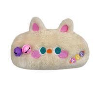 Ins Style Beige Bell Rabbit Pen Bag Zipper Portable Stationery Organizer Large Capacity Stationery Storage Bag for Boys Girls
