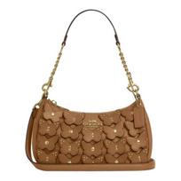 COACH Teri 24 Logo Removable Shoulder Strap Butterfly Appliqué Leather Crossbody Shoulder Bag Medium Women Honey Brown ruda