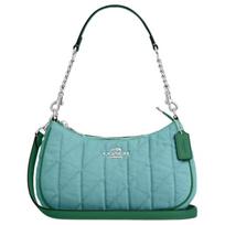 COACH Teri 24 Logo Denim Shoulder Bag Medium Women's Ivy Green žalia