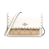 COACH fanny pack Foldover 18 classic logo rivets decorated color block layer canvas and imitation snakeskin embossed leather accordion bag shoulder balta