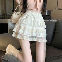 White Tutu Skirt A-line Elastic High Waist Mini Skirts Short Lace Cake Skirt Thin Summer Korean Goth Y2k Clothes XXS abrikosas