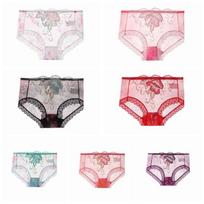 4Pcs Plus Size Lace Seamless Briefs Transparent Underwear for Women Lace Flower Underpants  Gifts XXXL-4Pcs Random