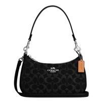 COACH Teri 24 Removable Shoulder Strap Denim and Leather Shoulder Bag Medium Women's Black juoda