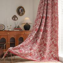 Boho Ethnic Geometric Jacquard Curtain Boho Kilim Pattern Tassel Trim Semi Blackout Rod Pocket Finished Curtain Kitchen Bay Window Living Room Decor W150cm*H160cm