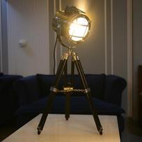 Nautical Spotlight Floor Lamp Nickel Black Wooden Tripod