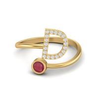 Capital D Initial Letter Ruby 925 Sterling Silver Gold Vermeil Women Adjustable Front Open Ring 9