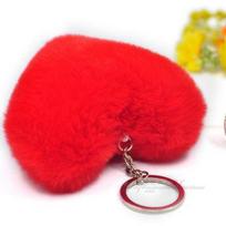 Fluffy pompom Keychain Gifts for Women Soft Heart Shape Pompon Fake Rabbit Key Chain Ball Car Bag Accessories Key Ring