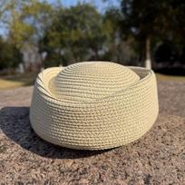 Fashion Summer Straw Beret Hat Airline Stewardess Flight Attendant Vintage Pillbox Hat Uniform Stewardess Handmade Teardrop Hat 54-58cm smėlis