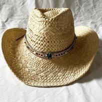 Handmade Woven Cowboy Straw Hat with Large Brim Design Men Women Outdoor Sunshade Fashion Decorative Band Ethnic Style Beach Hat 56-58cm smėlis