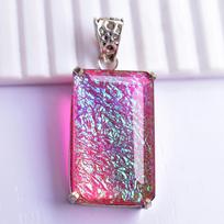 CERTIFIED Lab-Created Monarch Opal 74 Ct 925 Sterling Silver Emerald Cut Pendant 32 mm Approx įvairiaspalvis